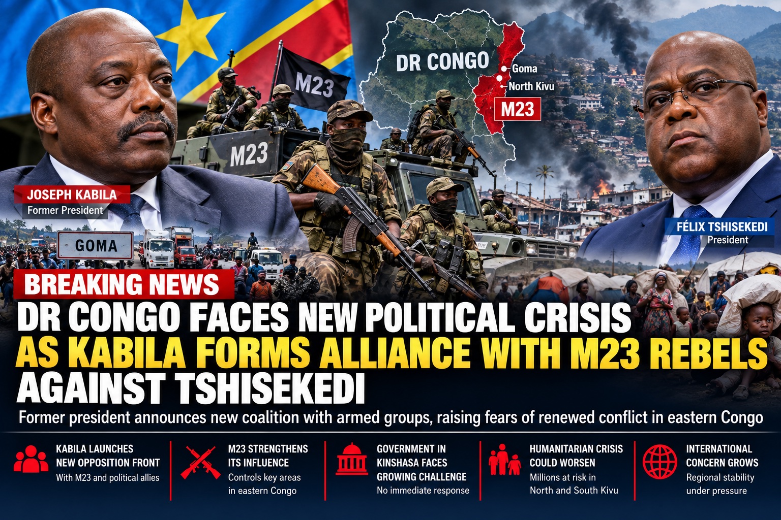 DR Congo Faces New Political Crisis as Former President Joseph Kabila Forms Alliance With M23 Rebels Against Tshisekedi